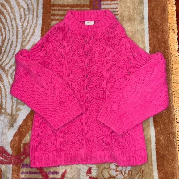 Kate Spade Pink Pointelle Stitch Balloon Sleeve Sweater - Picture 2 of 4